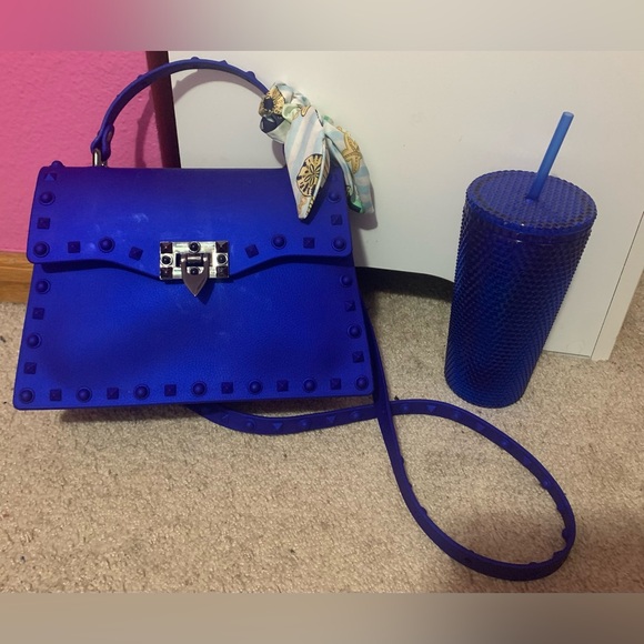 Handbags - EUC cobalt blue crossbody and NWT tumbler.